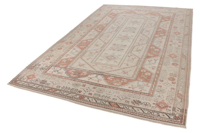 8x12 Beige and Rust Turkish Milas Rug