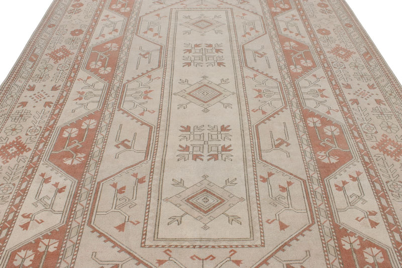 8x12 Beige and Rust Turkish Milas Rug