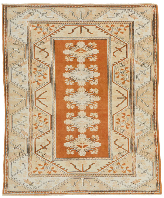 7x8 Beige and Rust Turkish Milas Rug