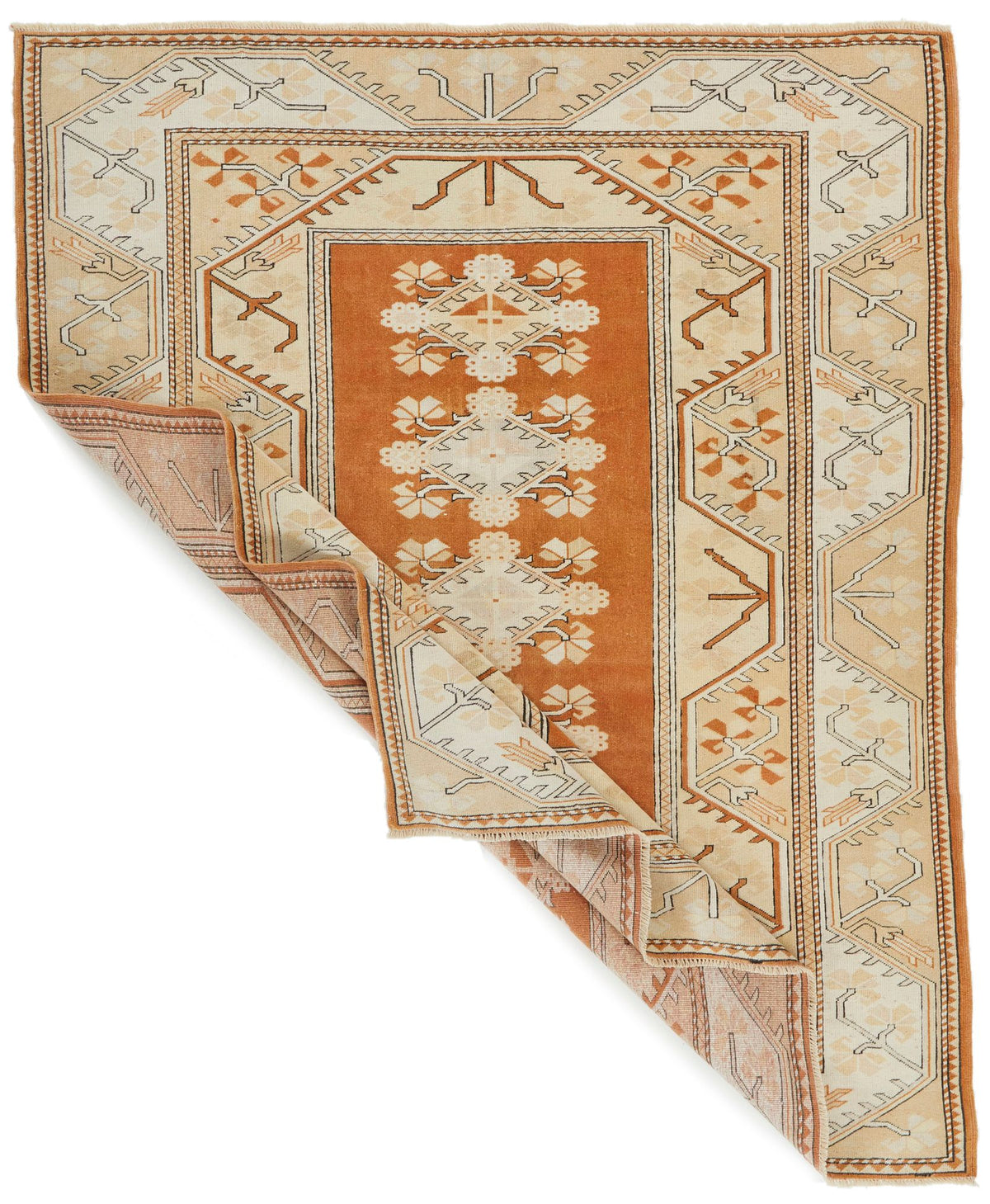 7x8 Beige and Rust Turkish Milas Rug