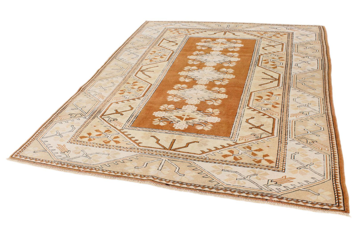 7x8 Beige and Rust Turkish Milas Rug