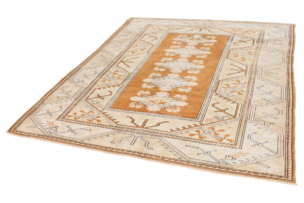 7x8 Beige and Rust Turkish Milas Rug
