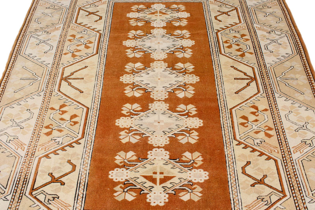 7x8 Beige and Rust Turkish Milas Rug
