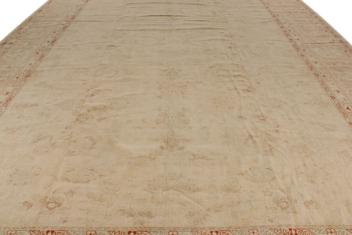 13x19 Beige and Red Turkish Oushak Rug