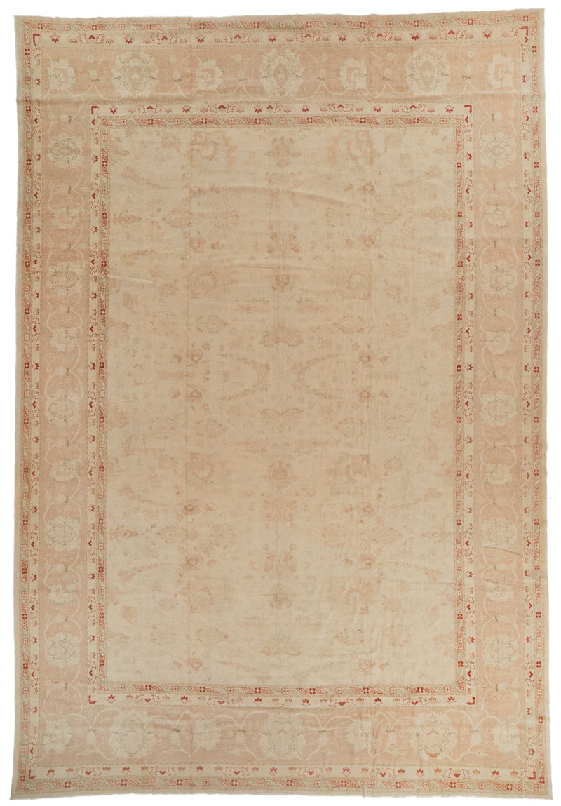 13x19 Beige and Red Turkish Oushak Rug