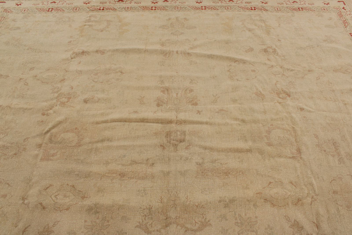 13x19 Beige and Red Turkish Oushak Rug