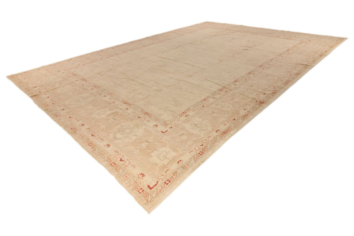 13x19 Beige and Red Turkish Oushak Rug