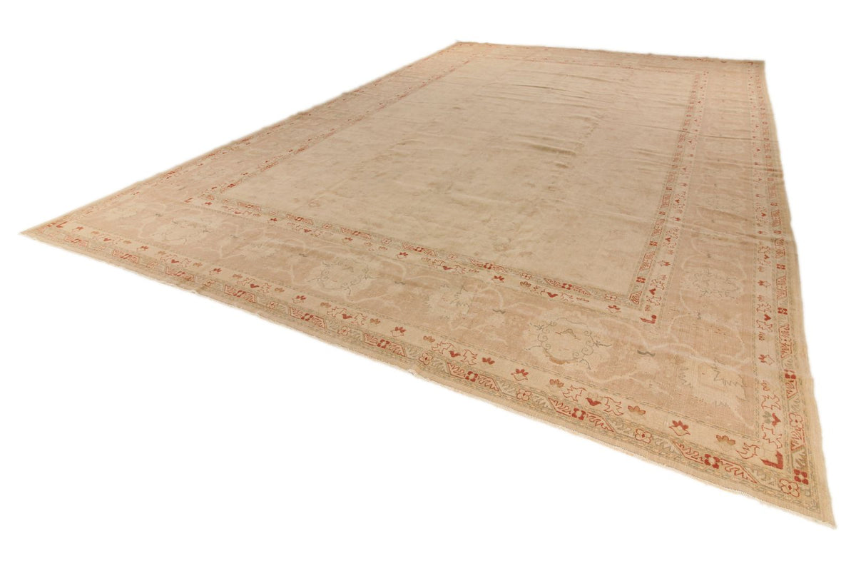 13x19 Beige and Red Turkish Oushak Rug