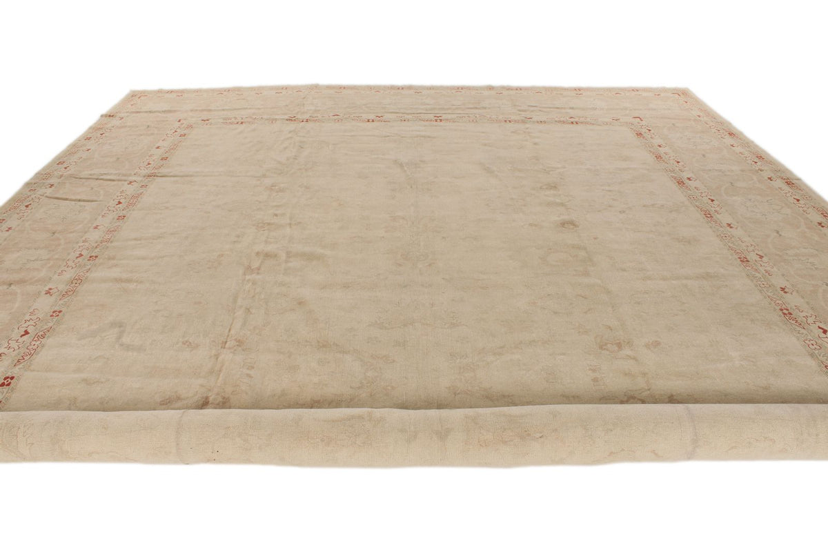 13x19 Beige and Red Turkish Oushak Rug