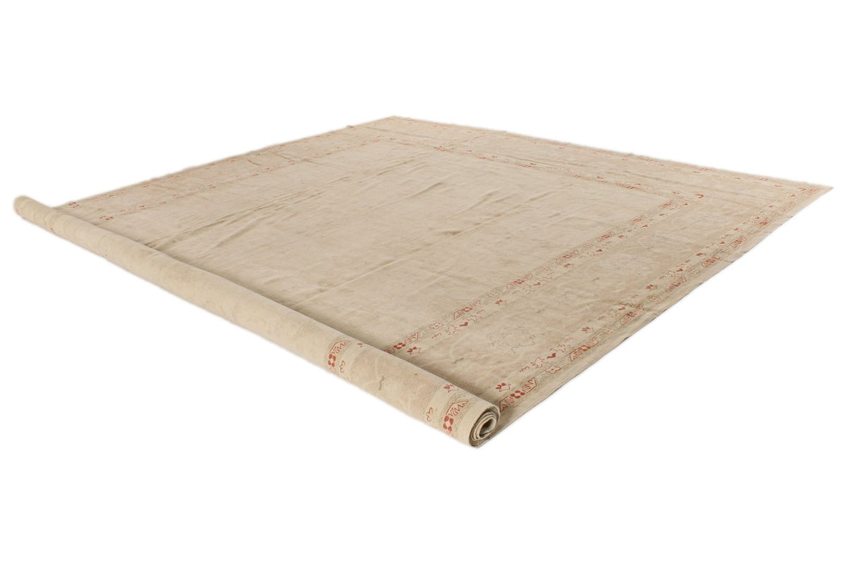 13x19 Beige and Red Turkish Oushak Rug