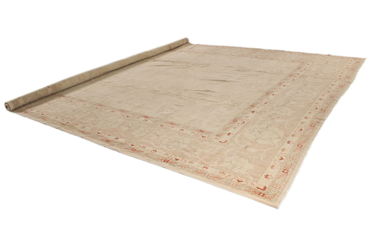 13x19 Beige and Red Turkish Oushak Rug