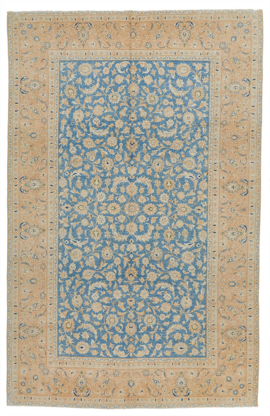 6x10 Blue and Rust Turkish Silk Rug