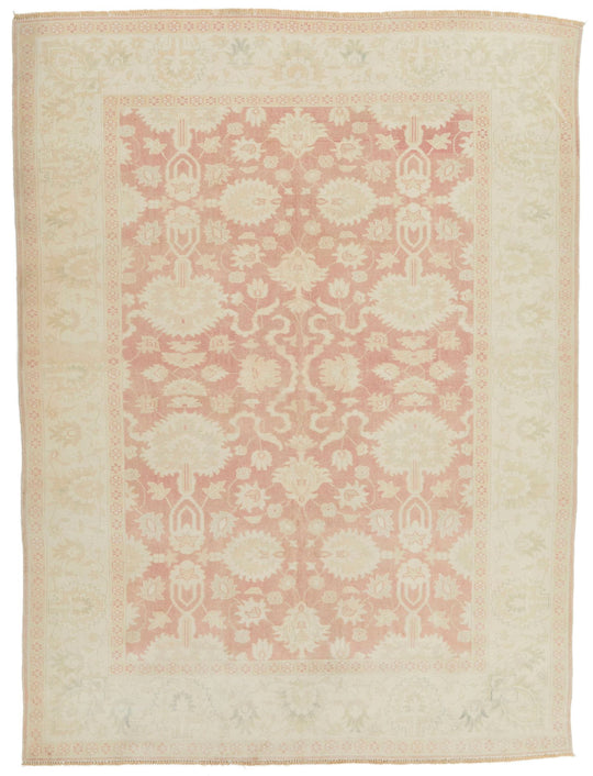 6x9 Beige and Rust Turkish Oushak Rug