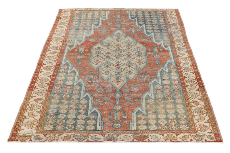 4x6 Red and Blue Persian Tribal Rug