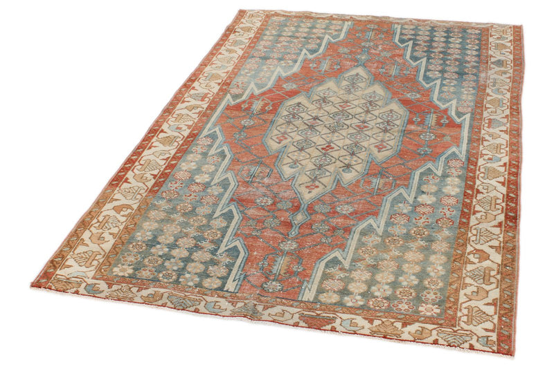 4x6 Red and Blue Persian Tribal Rug