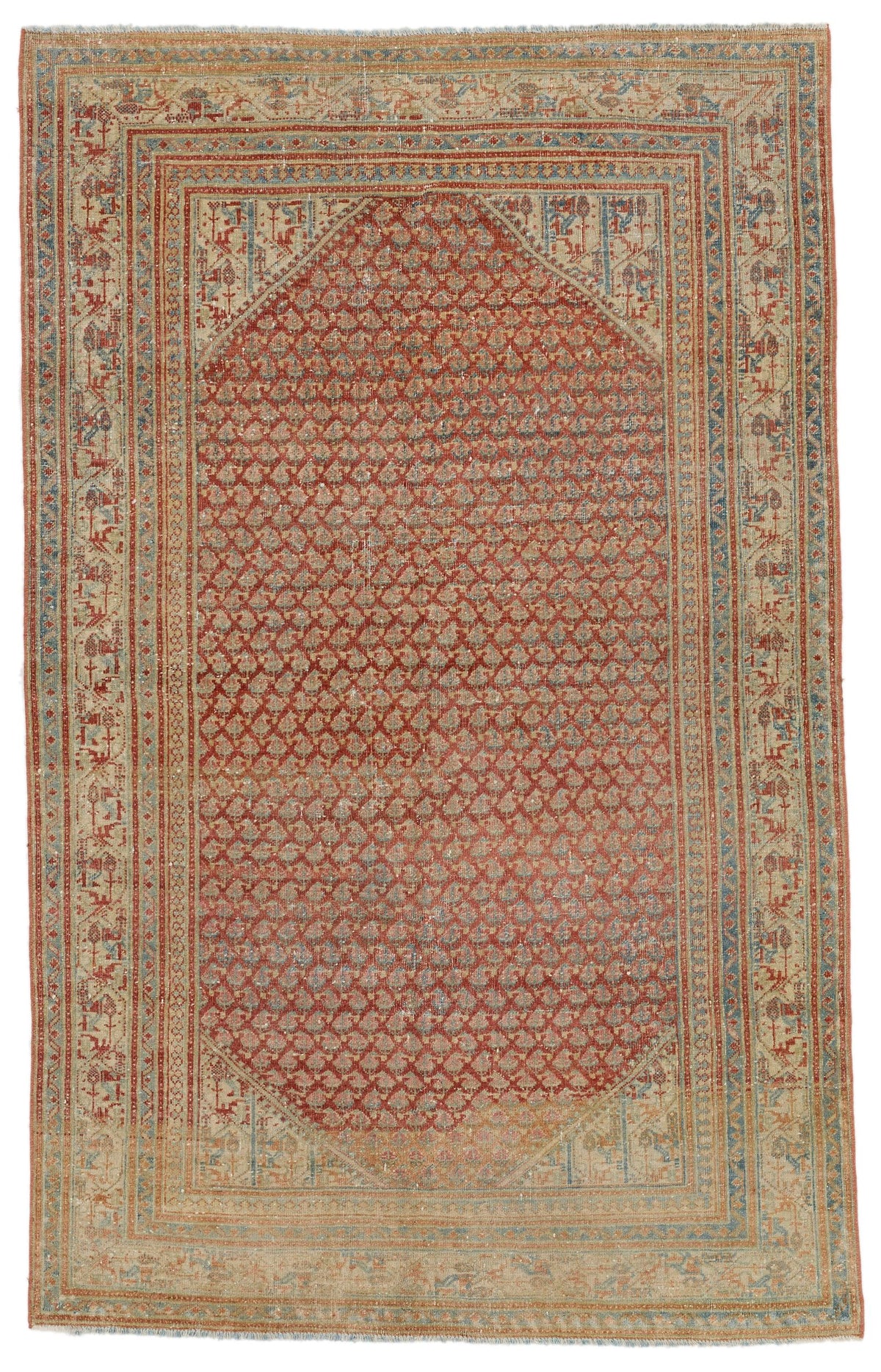 4x6 Red and Beige Persian Tribal Rug
