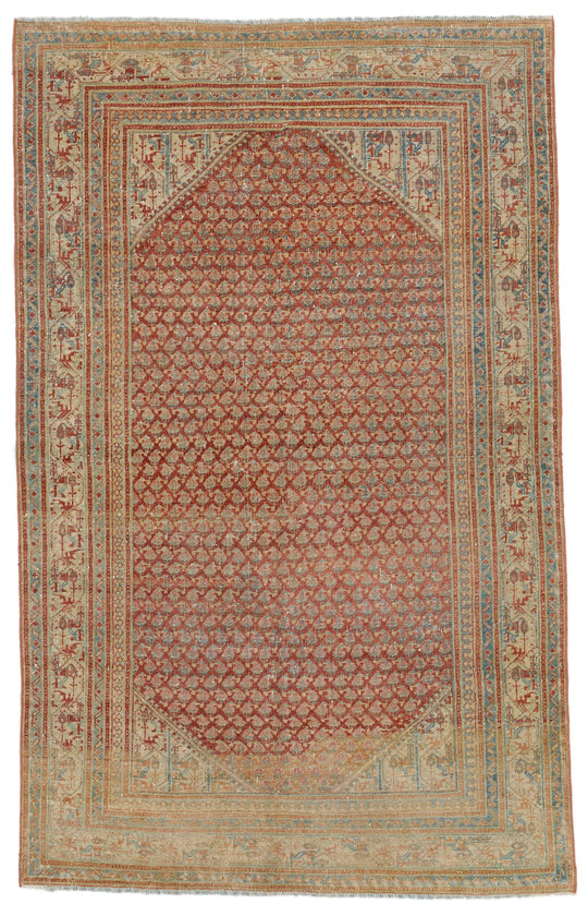 4x6 Red and Beige Persian Tribal Rug