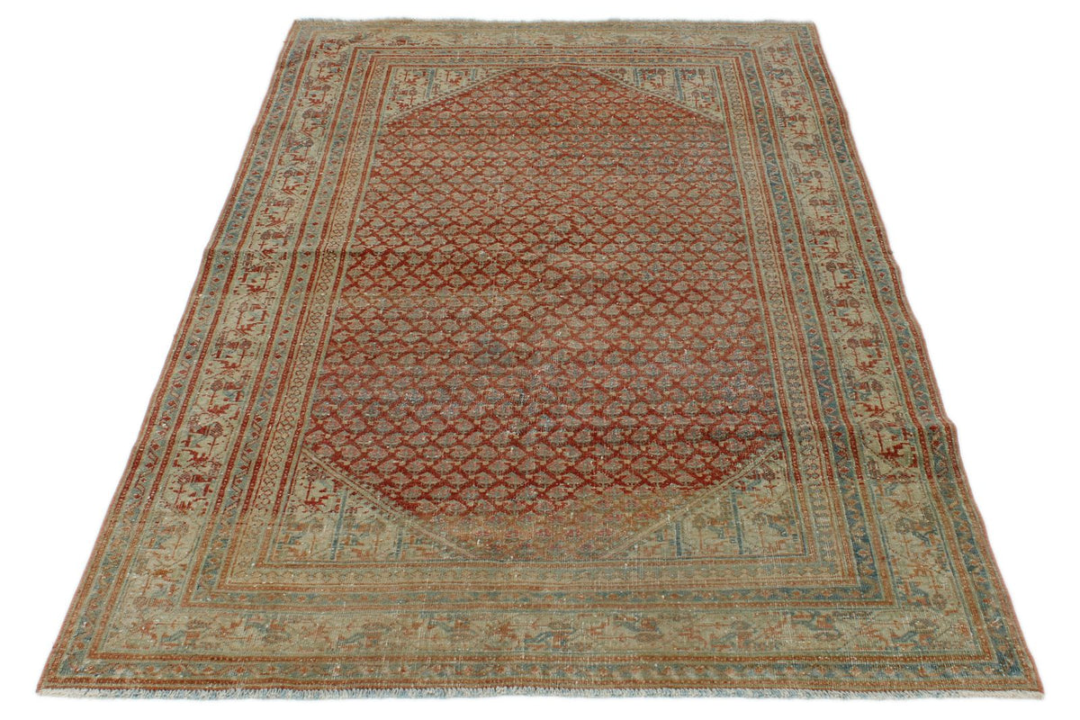 4x6 Red and Beige Persian Tribal Rug