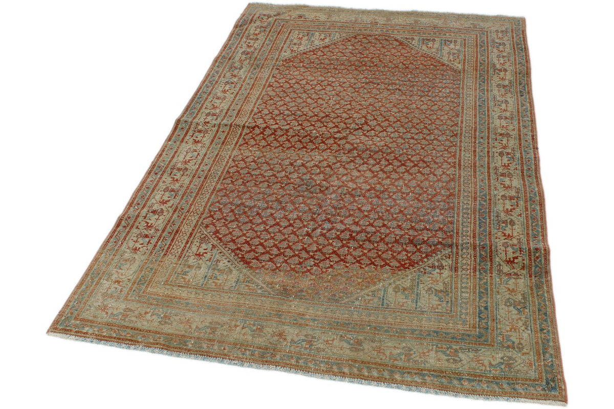 4x6 Red and Beige Persian Tribal Rug