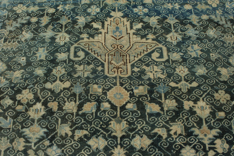 9x13 Blue and Beige Turkish Tribal Rug