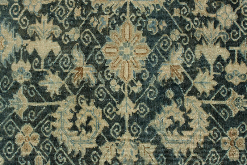 9x13 Blue and Beige Turkish Tribal Rug