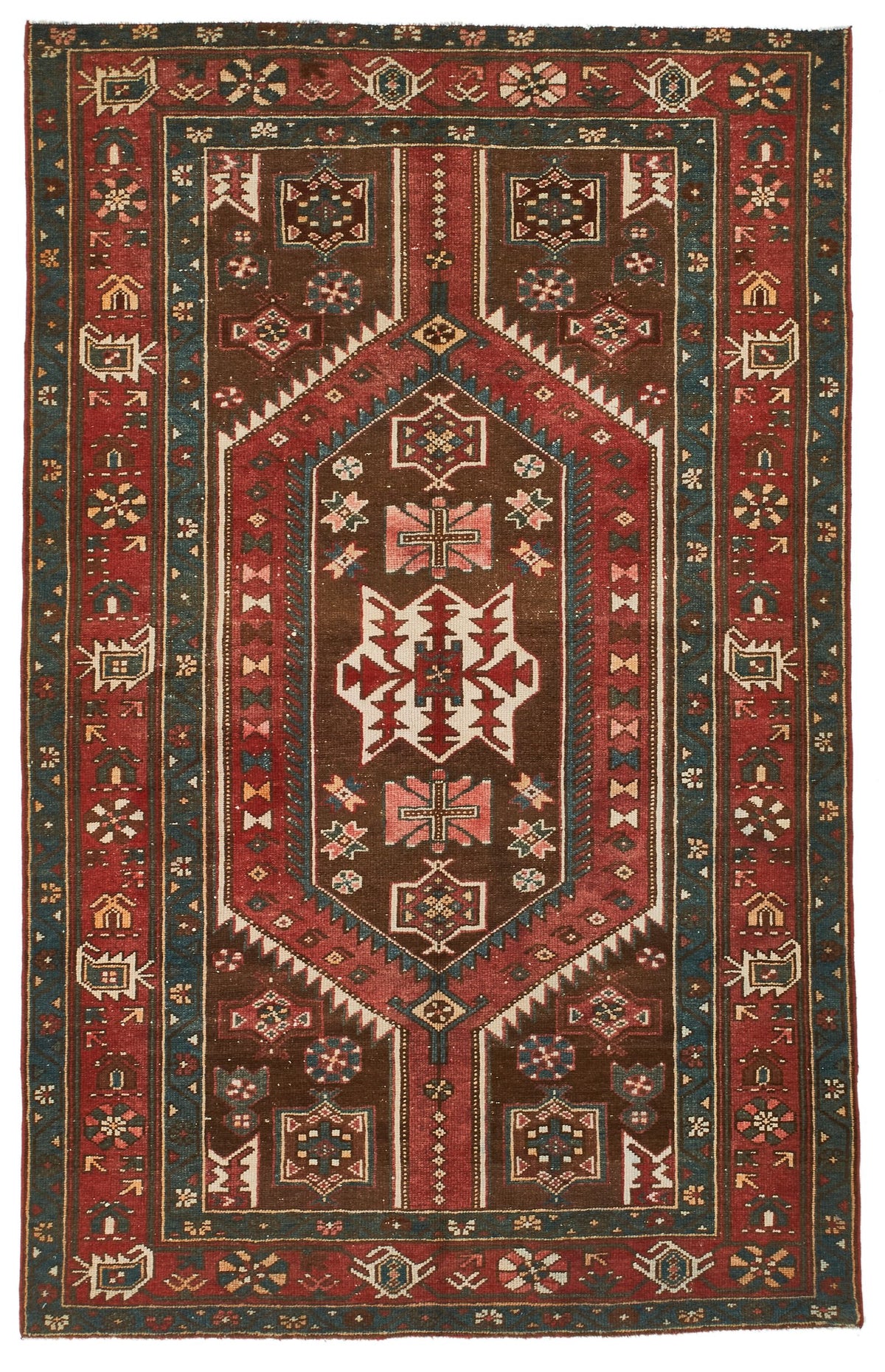 4x7 Red and Navy Persian Tribal Rug