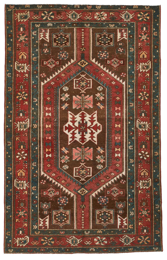 4x7 Red and Navy Persian Tribal Rug