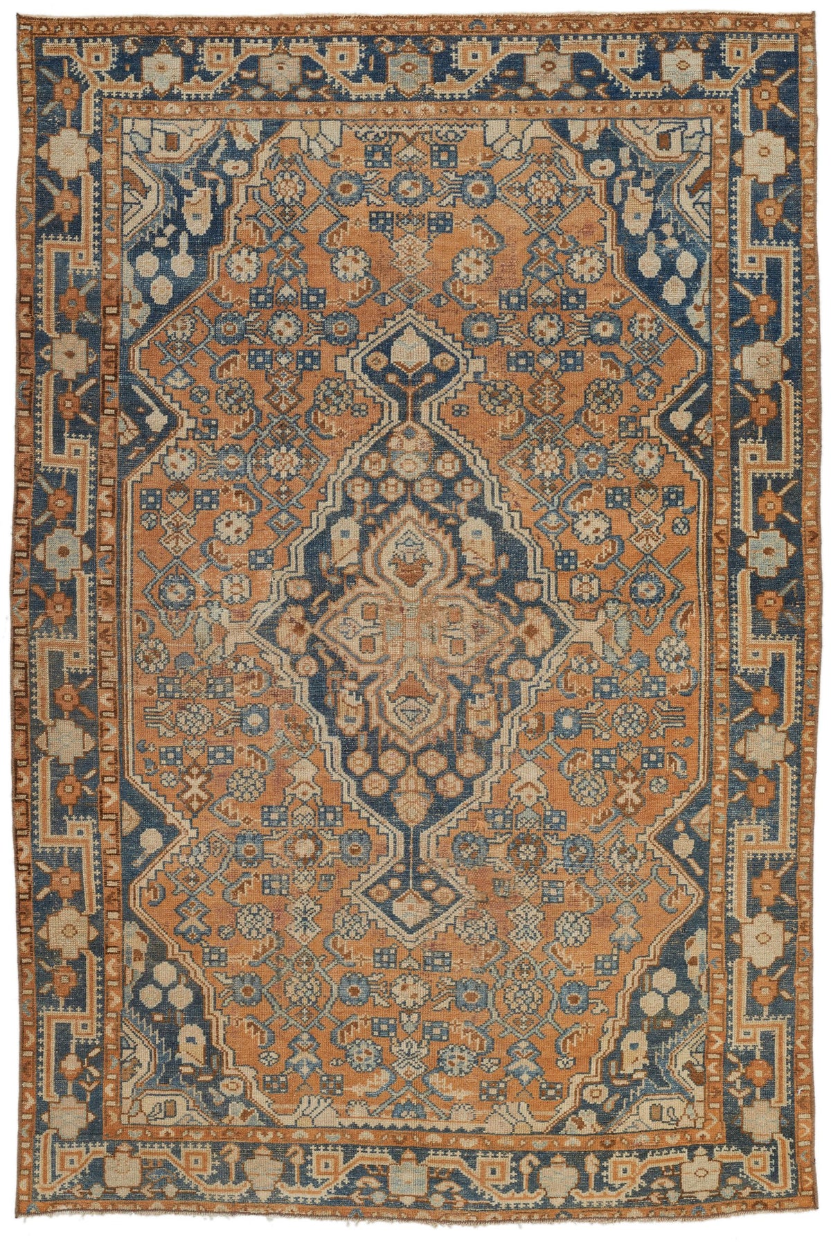 4x6 Orange and Blue Persian Tribal Rug