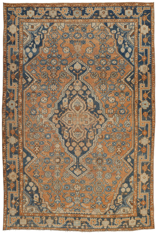 4x6 Orange and Blue Persian Tribal Rug