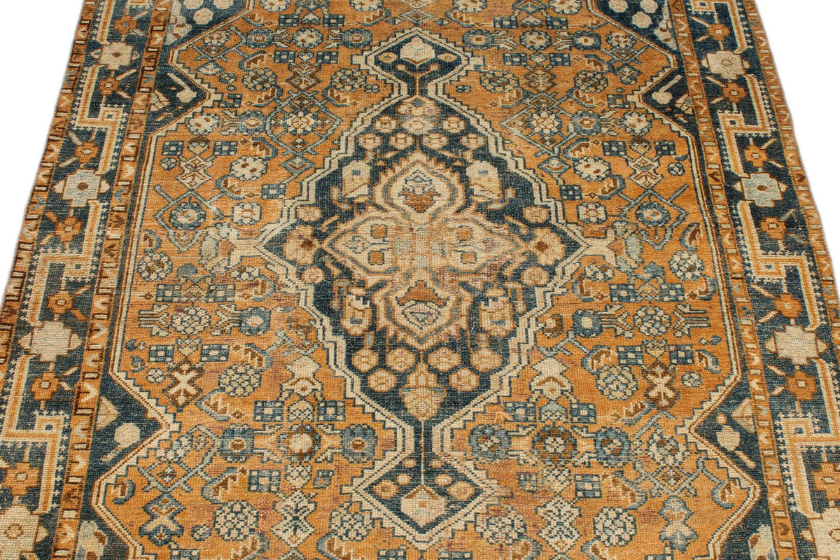 4x6 Orange and Blue Persian Tribal Rug