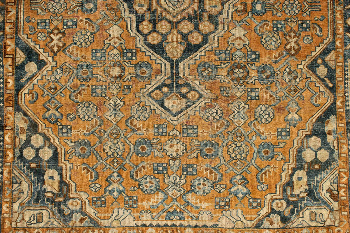 4x6 Orange and Blue Persian Tribal Rug