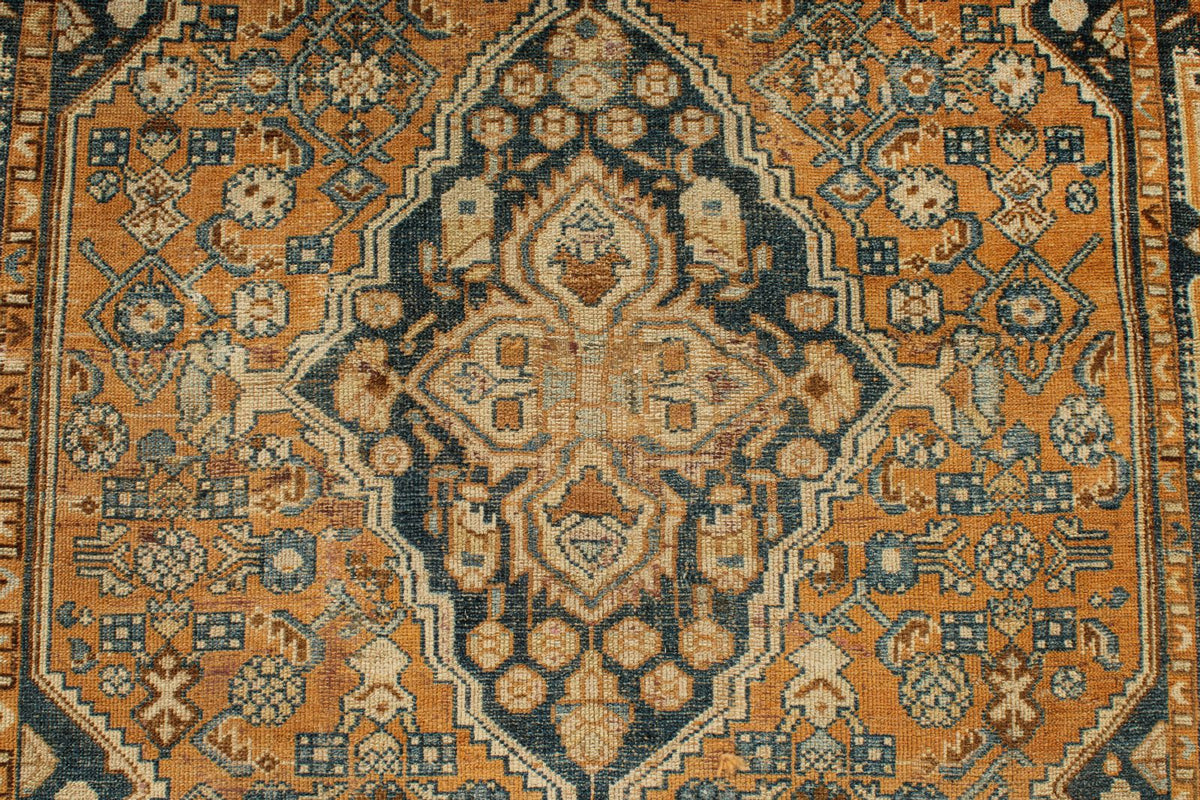 4x6 Orange and Blue Persian Tribal Rug