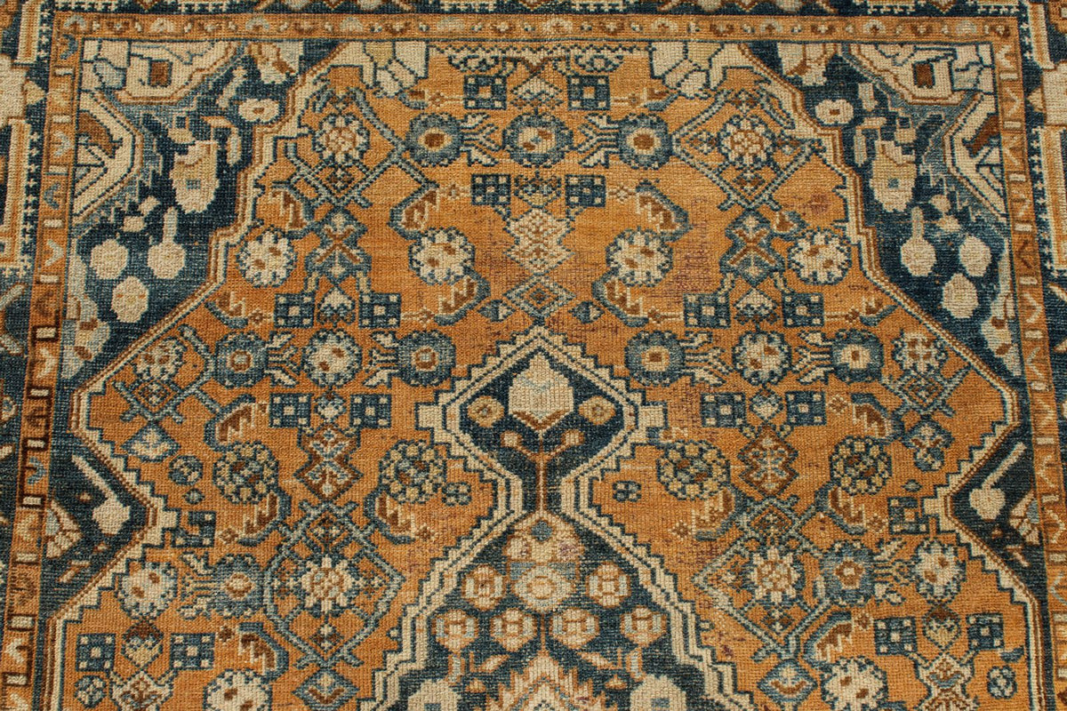 4x6 Orange and Blue Persian Tribal Rug
