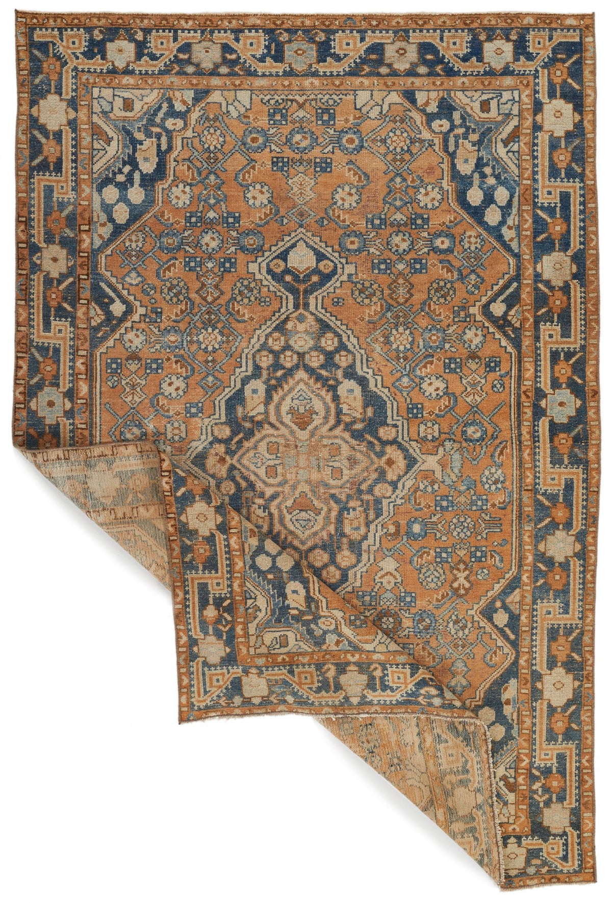 4x6 Orange and Blue Persian Tribal Rug