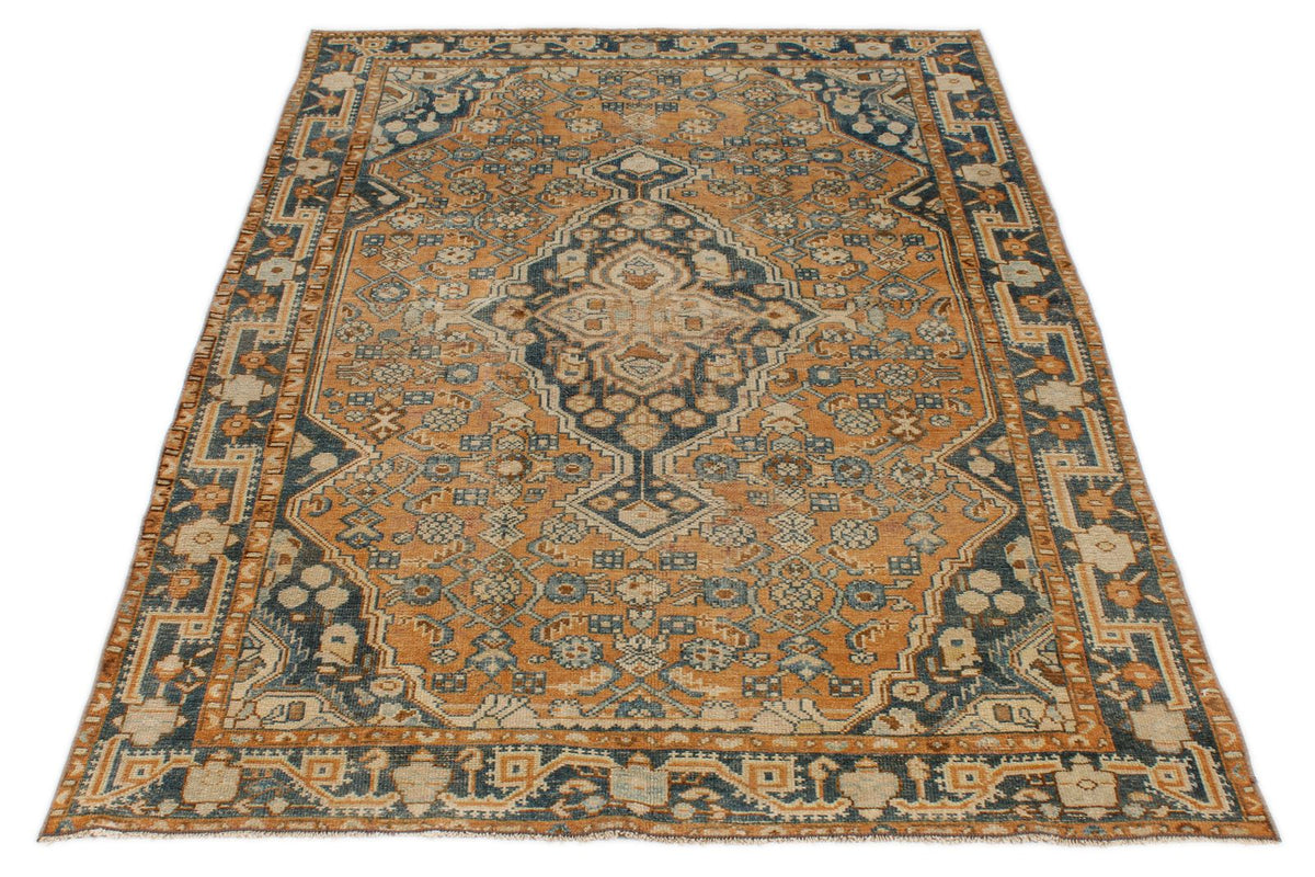 4x6 Orange and Blue Persian Tribal Rug