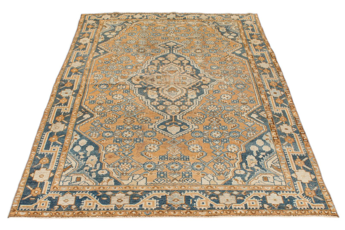 4x6 Orange and Blue Persian Tribal Rug