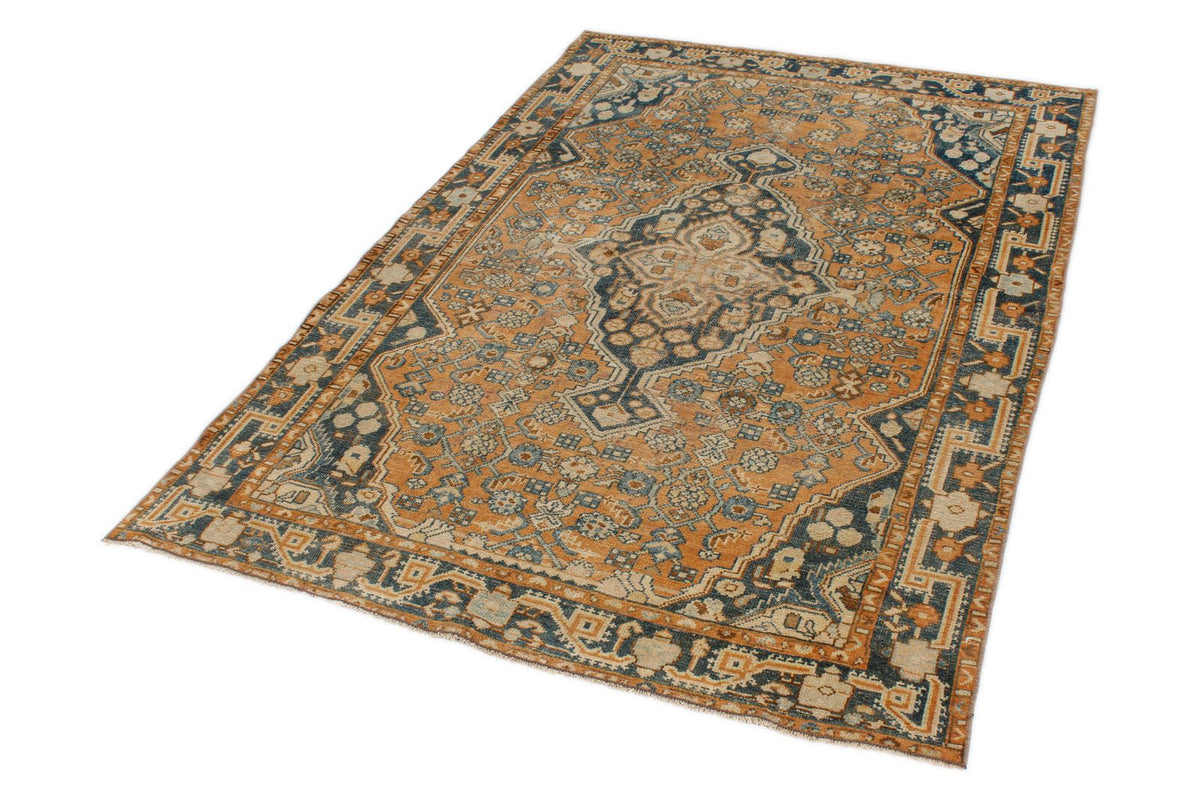 4x6 Orange and Blue Persian Tribal Rug