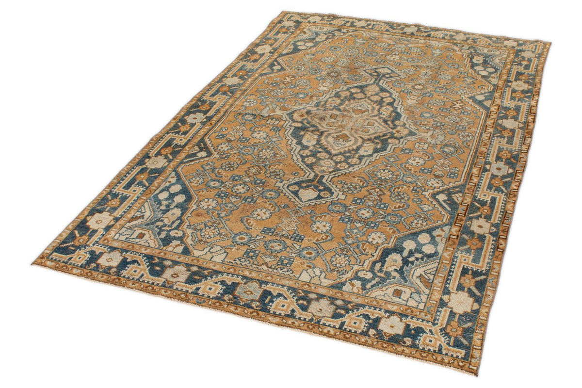 4x6 Orange and Blue Persian Tribal Rug