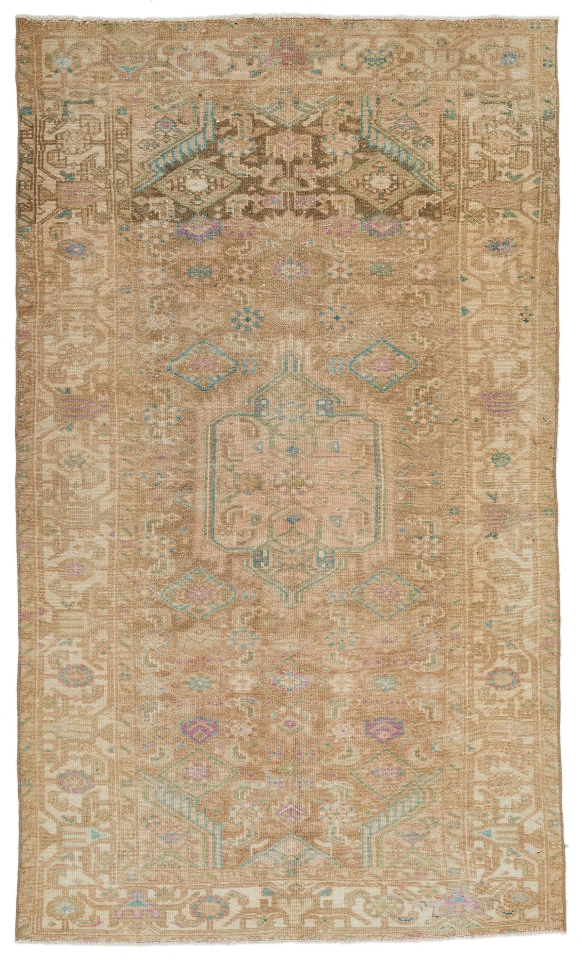 4x6 Beige and Green Persian Tribal Rug