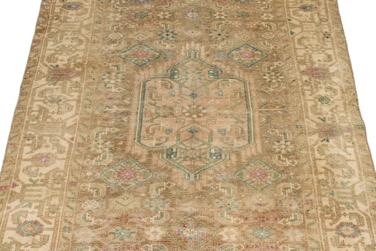 4x6 Beige and Green Persian Tribal Rug