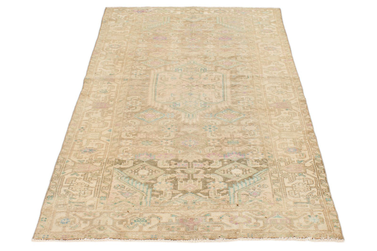 4x6 Beige and Green Persian Tribal Rug
