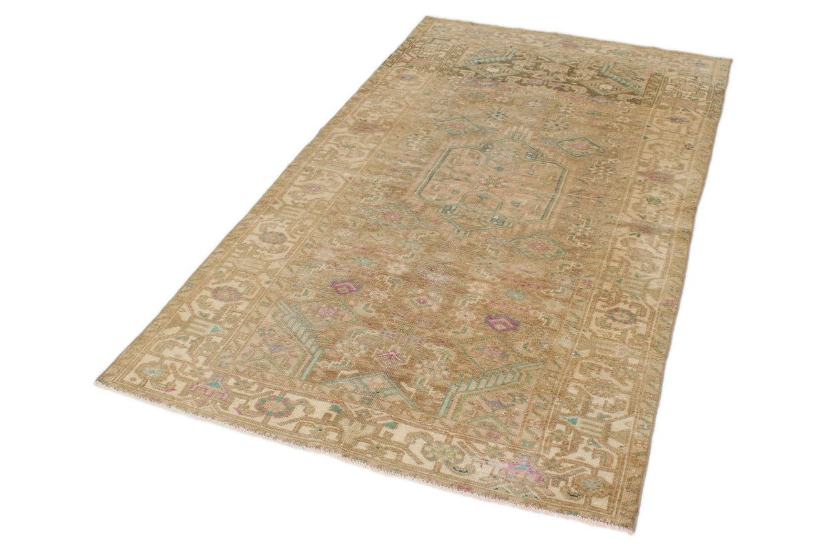 4x6 Beige and Green Persian Tribal Rug