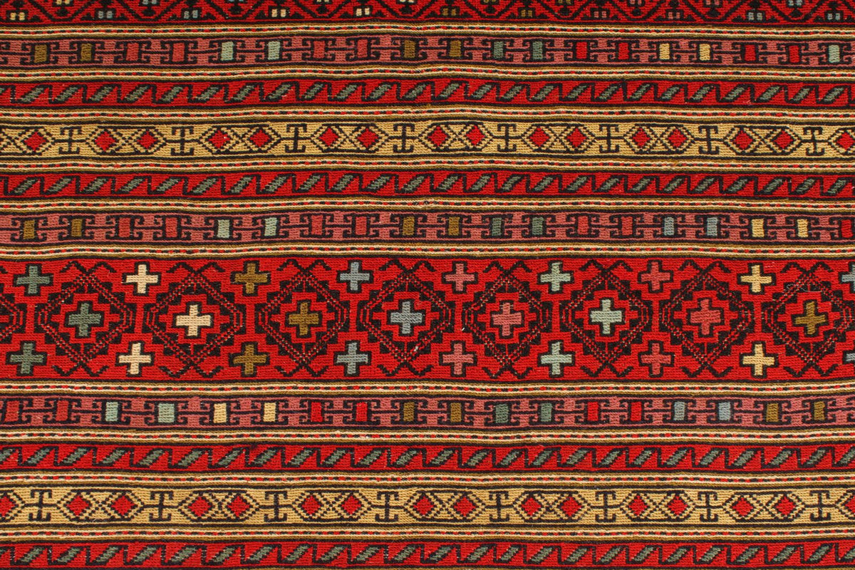 7x13 Red Turkish Patchwork Rug