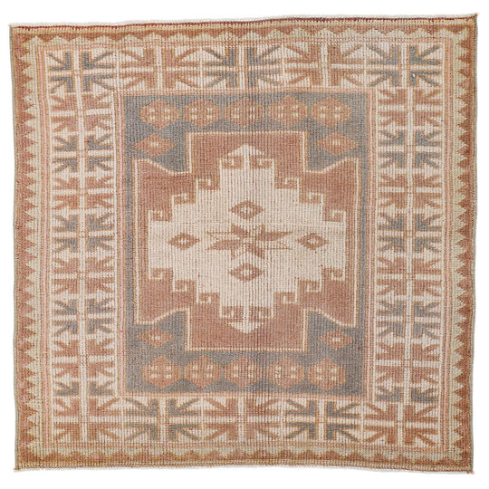 3x3 Beige Anatolian Turkish Tribal Rug