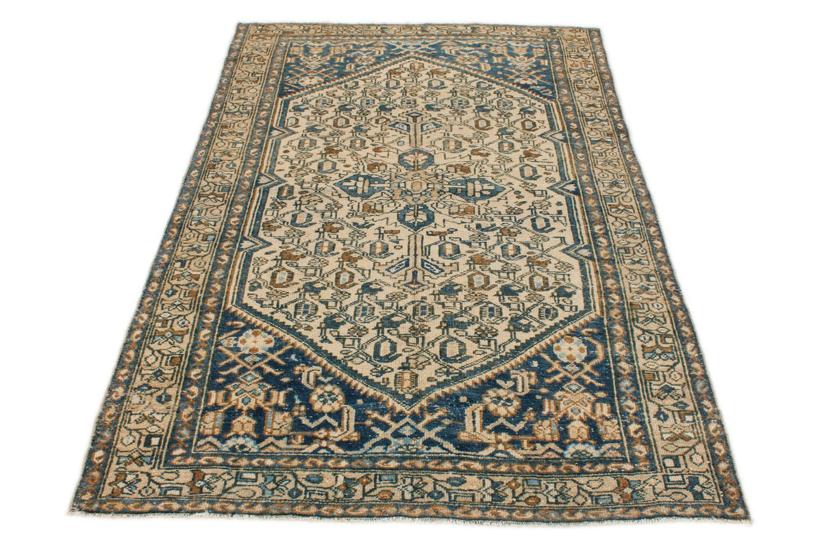 4x7 Blue and Beige Persian Rug