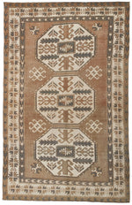 5x8 Beige and Brown Turkish Tribal Rug