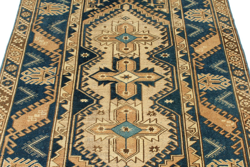 4x6 Blue and Beige Anatolian Tribal Rug