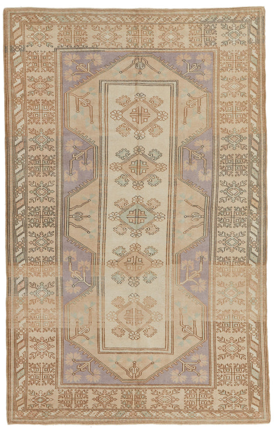 5x8 Beige and Red Turkish Milas Rug