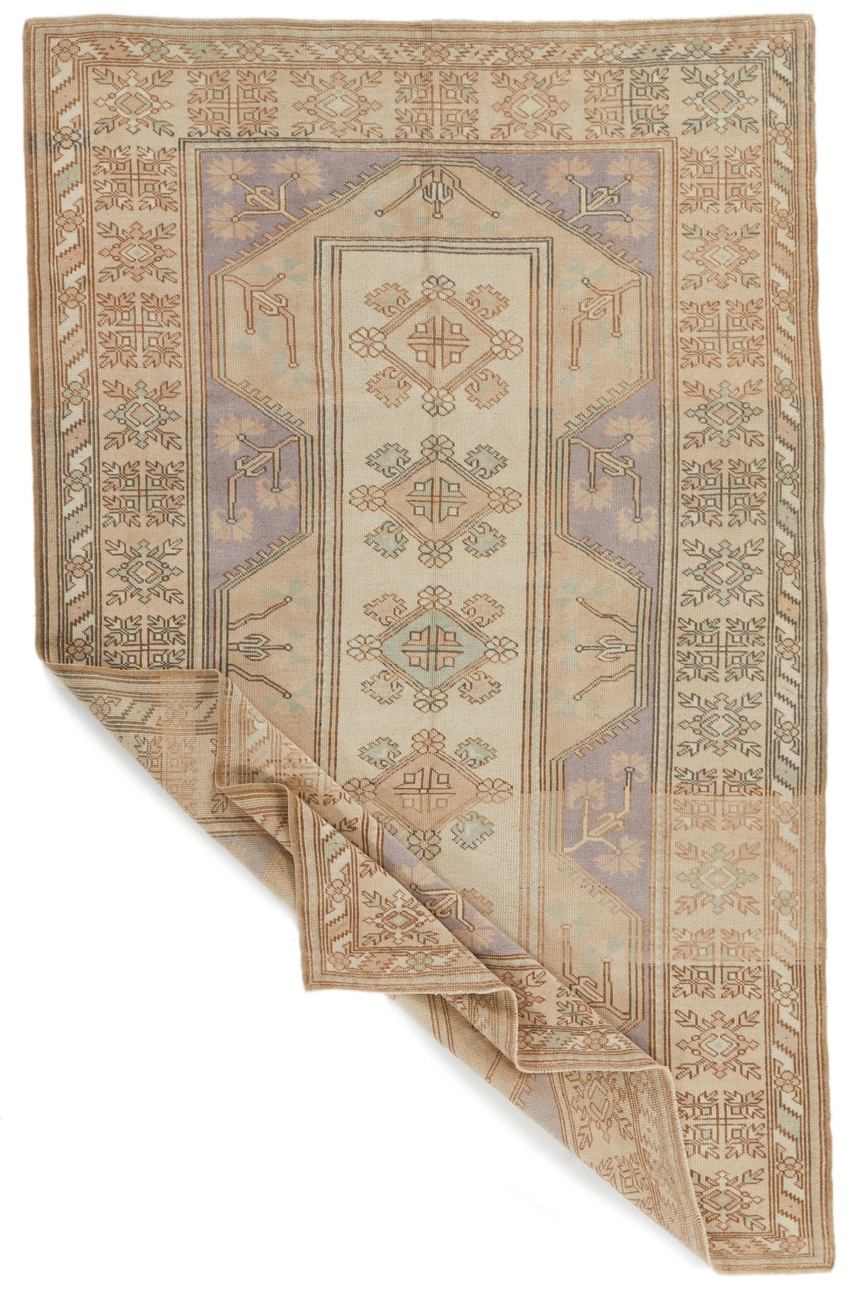 5x8 Beige and Red Turkish Milas Rug