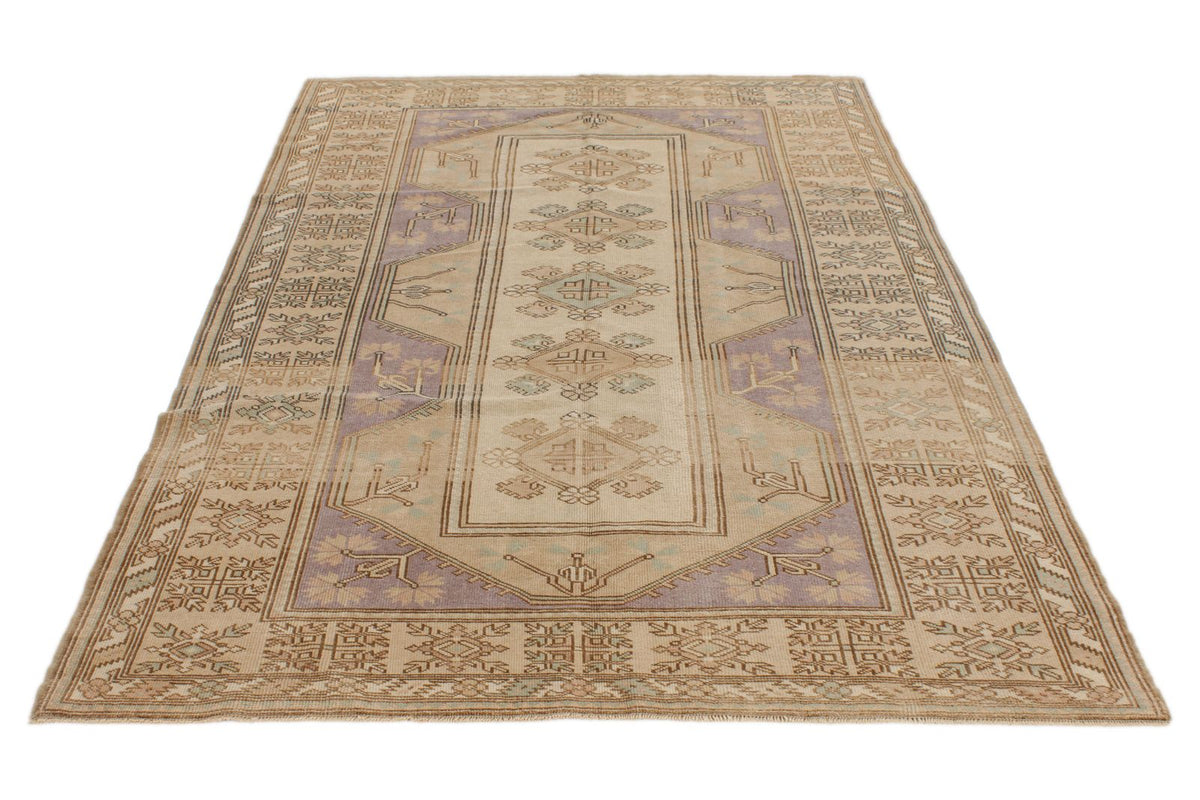5x8 Beige and Red Turkish Milas Rug